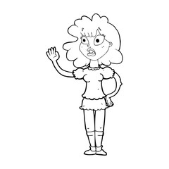 cartoon worried woman waving