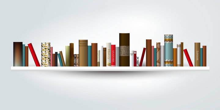 Book shelf. Vector illustration. Bookstore indoor.