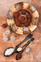 Fototapeta na wymiar Various chocolate candy truffles