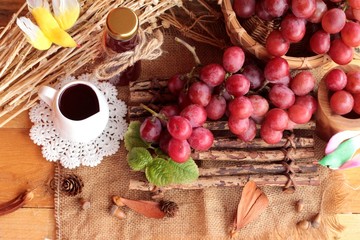 Bunch of grapes fruit  juicy fresh delicious and red wine.