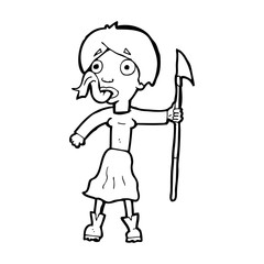 cartoon woman with spear sticking out tongue