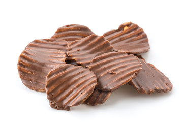 potato chip with chocolate on white