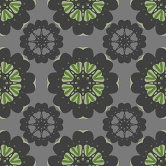 Geometrical pattern with flowers, seamless background.