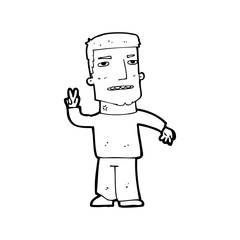 cartoon man giving peace sign