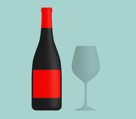 Flat Conceptual Illustration of Wine bottle and glass