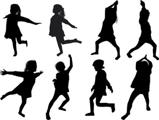 eight playing girl silhouettes collection on white