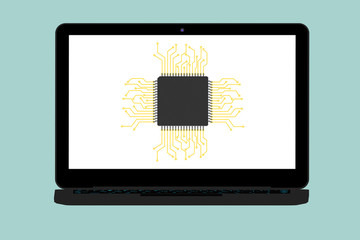 Flat Conceptual Illustration of Micro chip and Modern Laptop