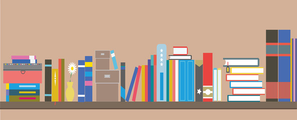 books on a shelf - flat design banner 