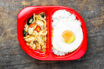 Stir-Fried Basil Chicken and Fried Egg with Rice