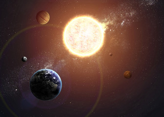 Illustration of solar system showing planets around sun