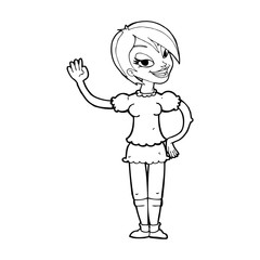 cartoon waving woman