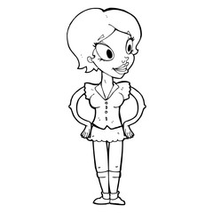 cartoon happy woman in short skirt