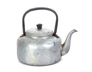 old classic aluminum kettle on white background