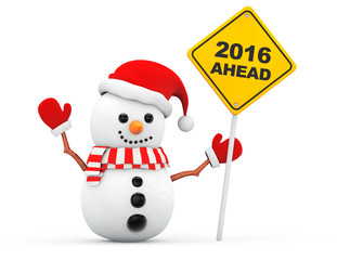 Snowman with 2016 New Year Ahead Sign