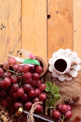 Bunch of grapes fruit  juicy fresh delicious and red wine.