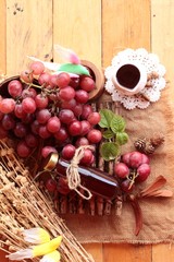 Bunch of grapes fruit  juicy fresh delicious and red wine.