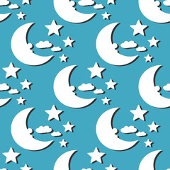 Obraz na płótnie Canvas repeating pattern with moon, stars and clouds