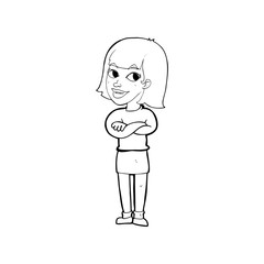 cartoon happy woman looking over