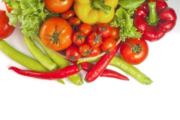 Mixed collection of vegetables isolated on a white background. Bowl of salad with fresh organic vegetables for healthy.
