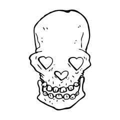 cartoon skull with love heart eyes