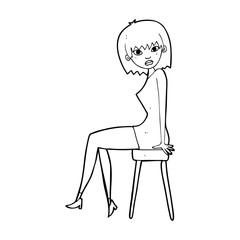 cartoon woman sitting on stool