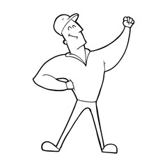 cartoon man striking heroic pose