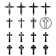 Set of crucifix and cross silhouette in modern
