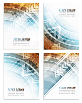 Set of abstract business flyer template with technological pattern, corporate banner or cover design. Vector illustration.