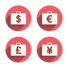 Businessman case signs. Cash money icons.