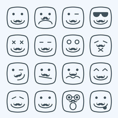 Thin line emotional moustache square yellow faces icon