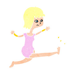 cartoon happy woman kicking