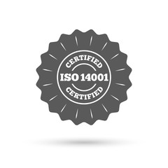 ISO 14001 certified sign. Certification stamp.