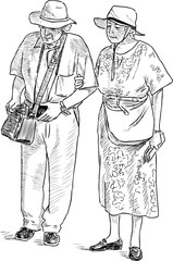 elderly spouses on a stroll