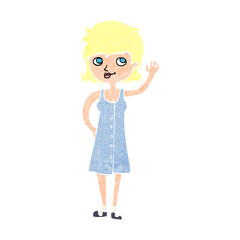 cartoon pretty woman waving
