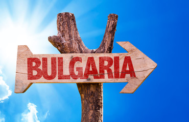 Bulgaria wooden sign with sky background