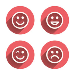 Smile icons. Happy, sad and wink faces.