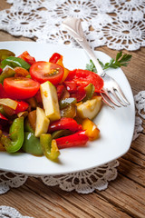 Ratatouille on a rustic table.