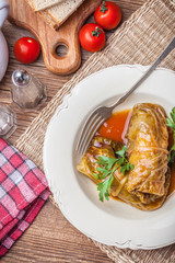 Dish of cabbage stuffed with meat.