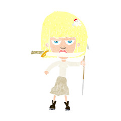 cartoon woman with knife and harpoon