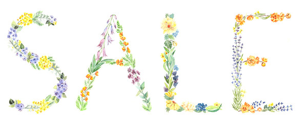 Sale, hand painted watercolor letters