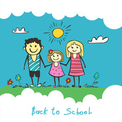 Back to school. Parents are a child in school. happy child, Mom