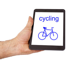 bike on the tablet held in the hand