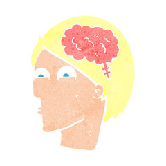 cartoon head with brain symbol