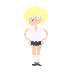 cartoon surprised woman with hands on hips