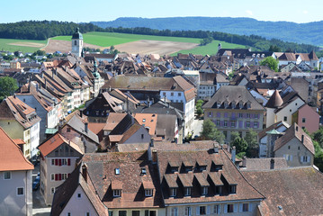 Porrentruy town in the canton Jura, Switzerland - obrazy, fototapety, plakaty