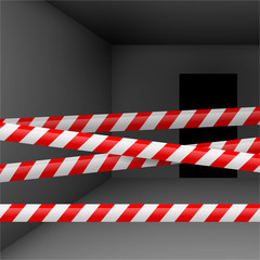 Dark room with danger tape