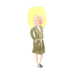 cartoon woman in trench coat