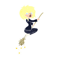 cartoon witch riding broomstick