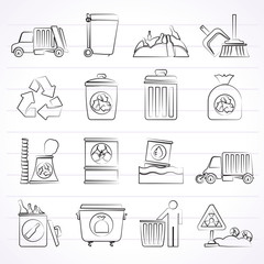 Garbage, cleaning and rubbish icons - vector icon set