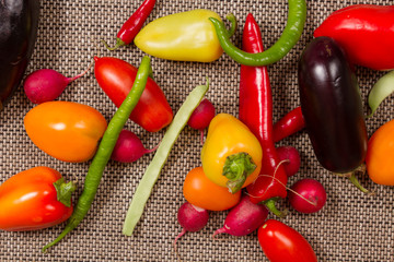 vegetables on a rough cloth